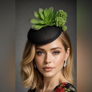 Succulent Statement Black Fascinator – Garden-Chic Meets Kentucky Derby Glam